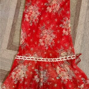 Free People Red Floral Midi Skirt 0 NWOT
